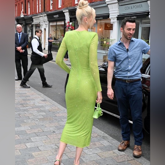 Self Portrait GG Dress in Vibrant Green Crystal Long Sleeve Maxi Dress - Siz - Picture 8 of 13